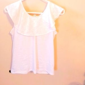 Stylish White Ruffled Neck Floral White Design Blouse.